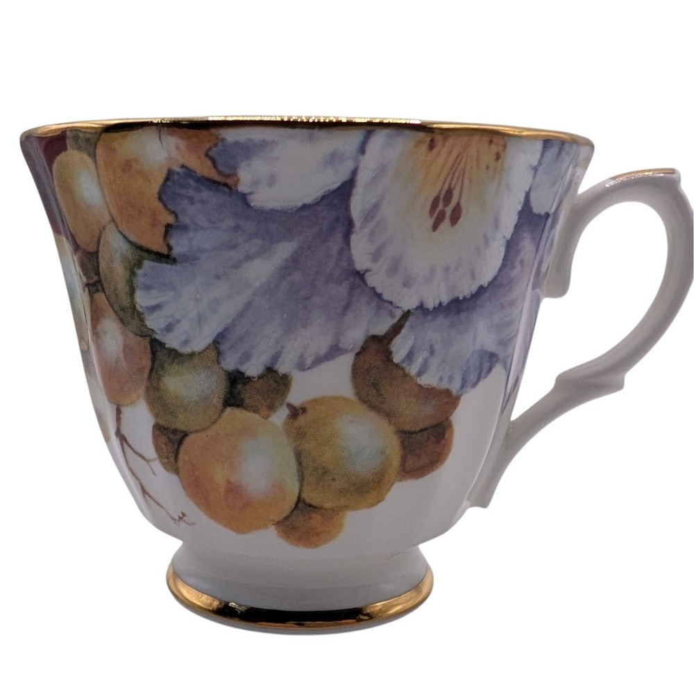 Vintage Royal Kingston Teacup‎ Footed Floral Leaves Grapes Hand Painted England